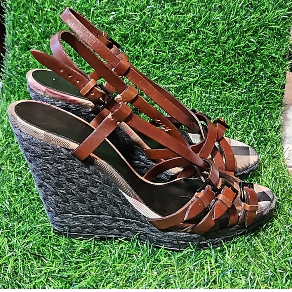 Burberry Brown Strappy Wedge Sandals